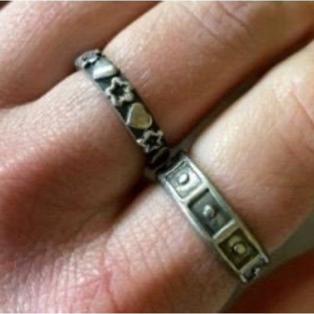 Vintage 925 silver Boho Celestial Silver Ring Band Stars Hearts